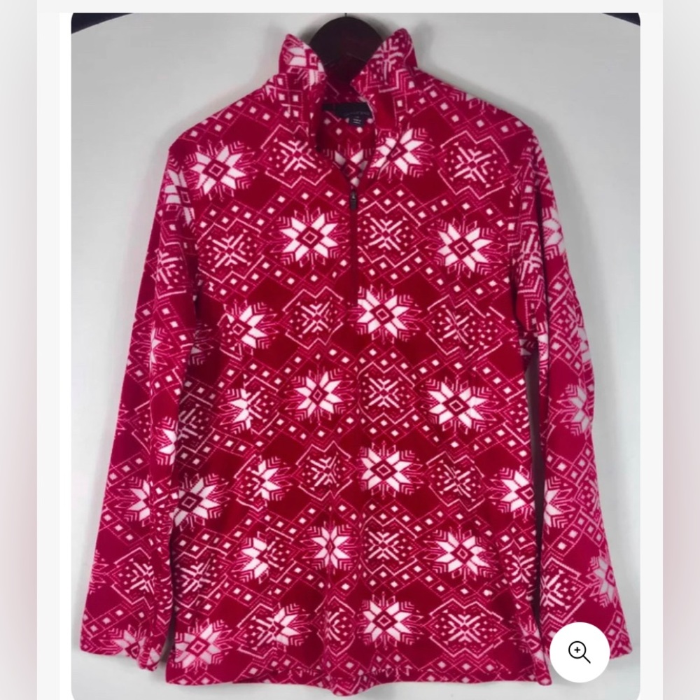 NWT Land’s End Fleece Pullover Jacket Red White Snowflake
